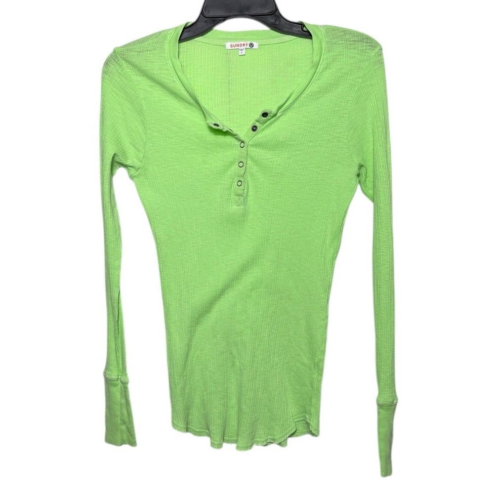 Sundry Fitted Henley Shirt Like Green Size 1 (S) Bella Swan Y2K‎ 90's Layering